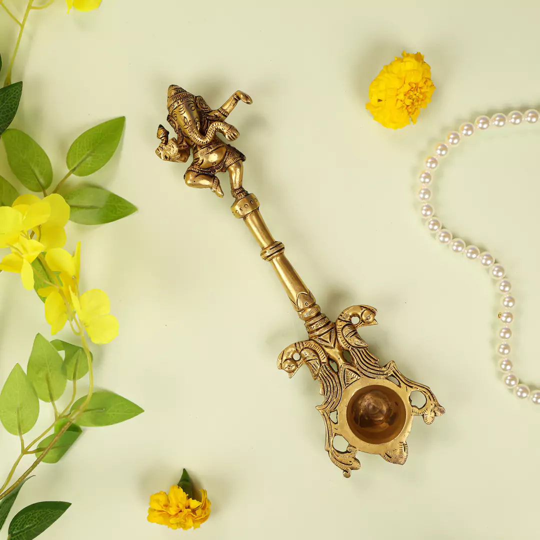 10" Brass Lord Ganesha Pooja Hawan Spoon