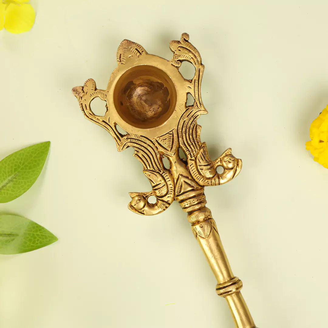 10" Brass Lord Ganesha Pooja Hawan Spoon 1