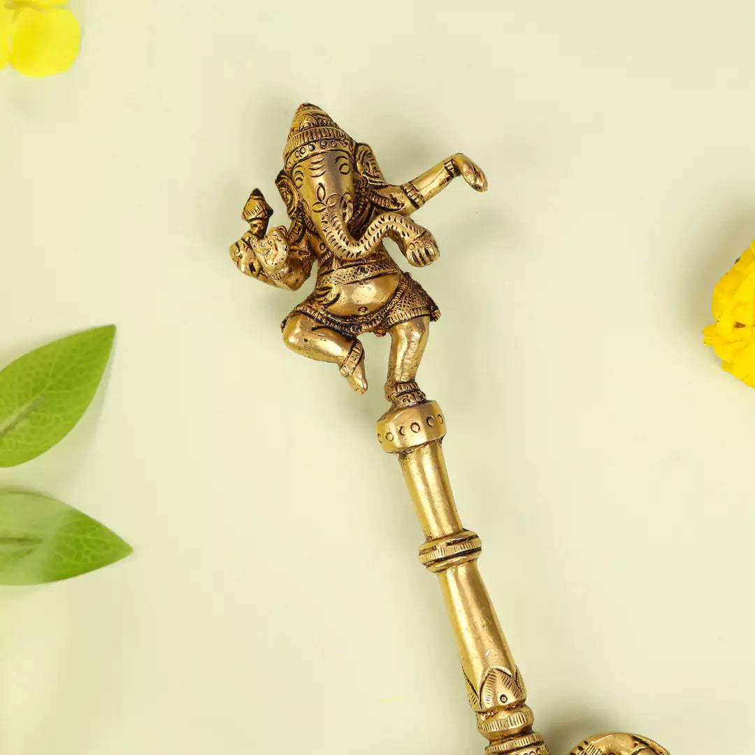 10" Brass Lord Ganesha Pooja Hawan Spoon  2