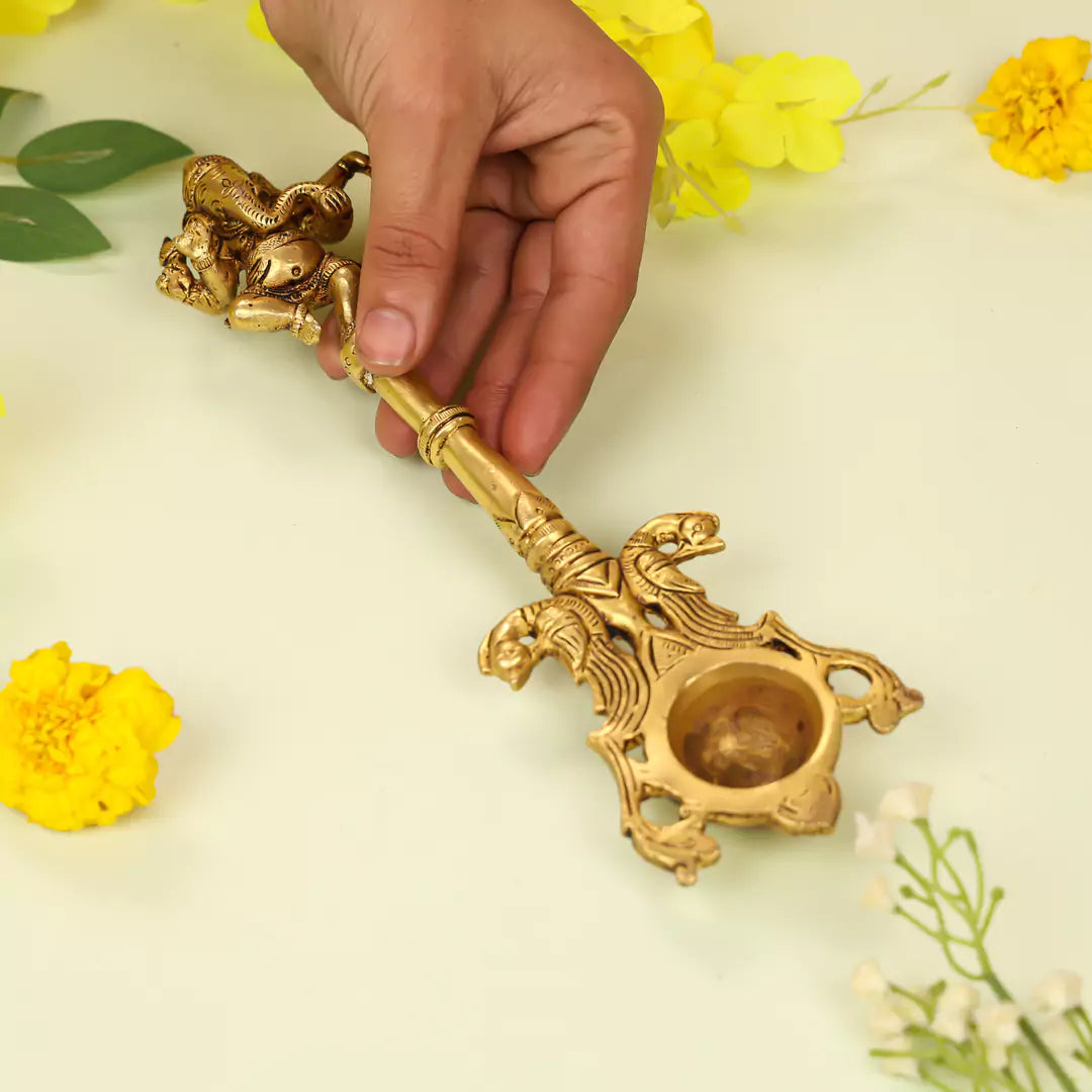 10" Brass Lord Ganesha Pooja Hawan Spoon  3