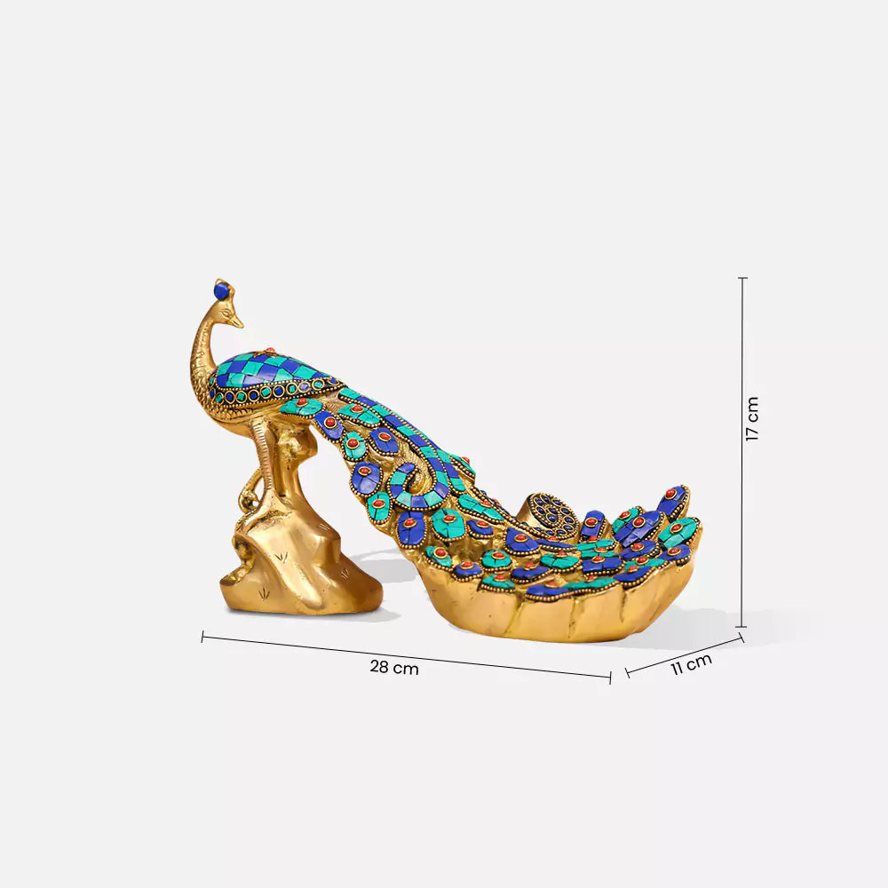 11" Brass Peacock Inlay Stonework - Table Decor