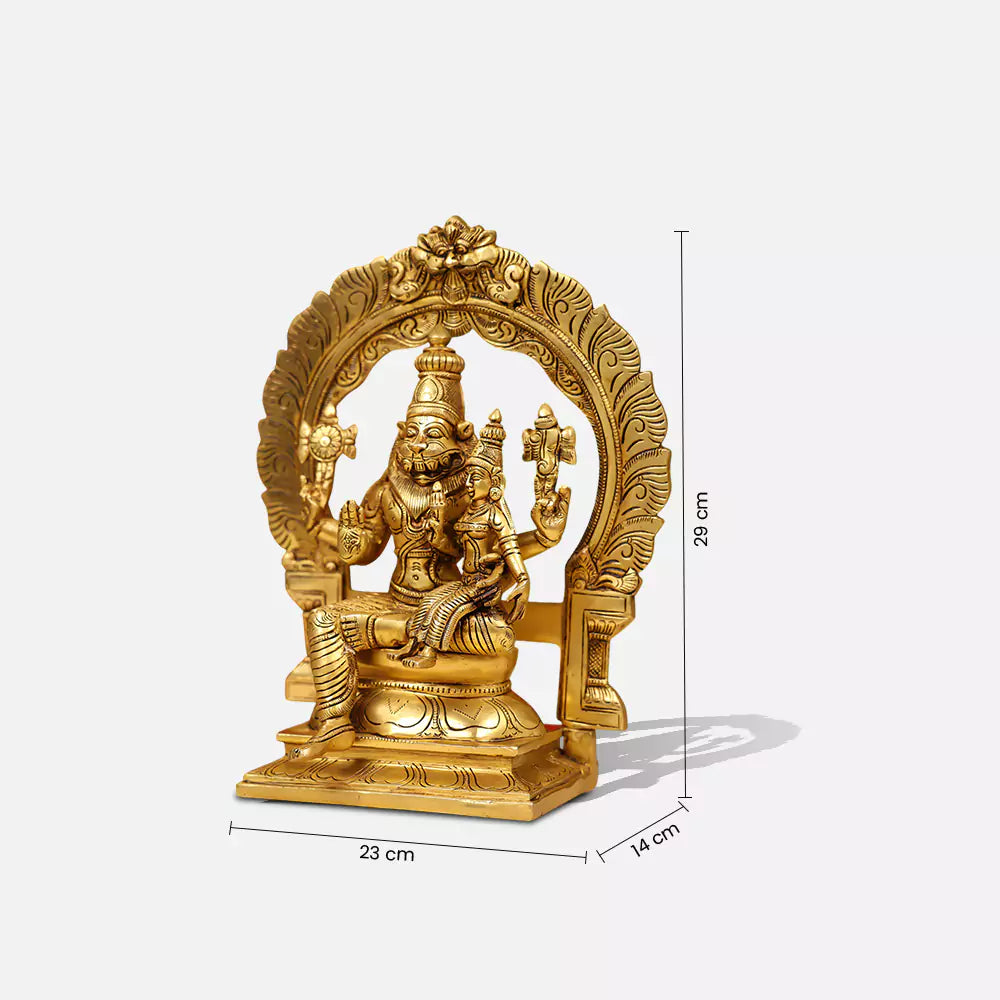 11.5" Brass Lord Narasimha With Goddess Lakshmi Idol