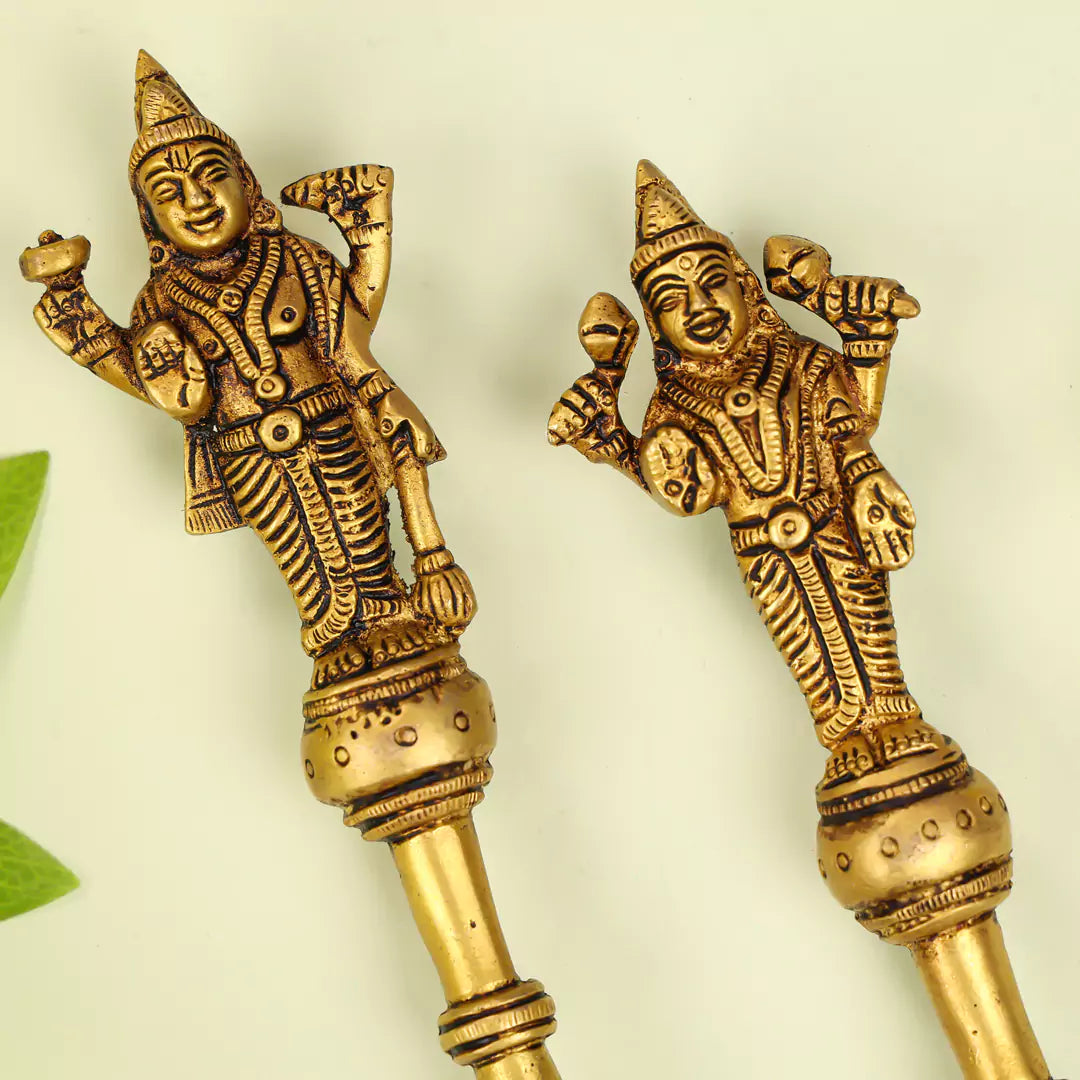 11" Brass Lord Vishnu & Laxmi Pooja Hawan Spoon 1