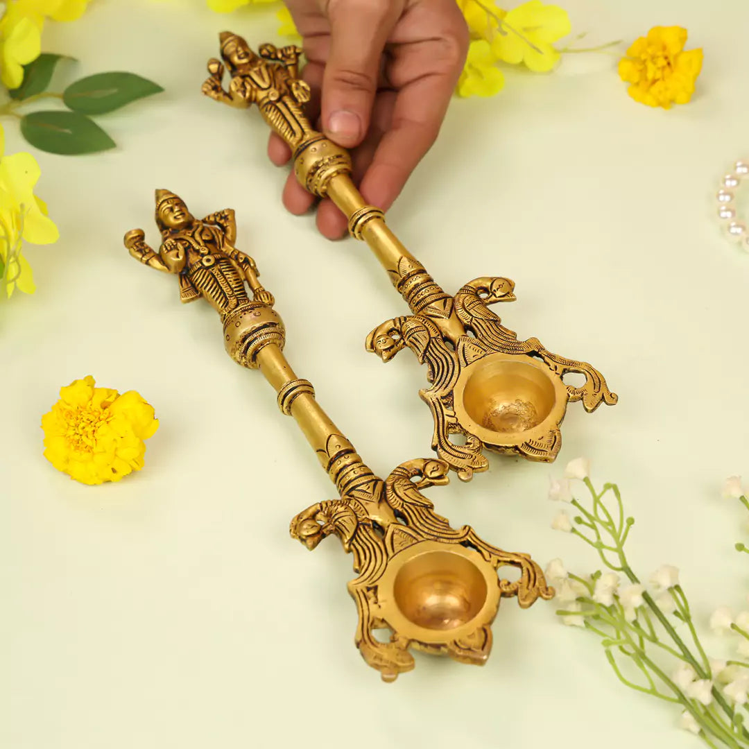 11" Brass Lord Vishnu & Laxmi Pooja Hawan Spoon 3
