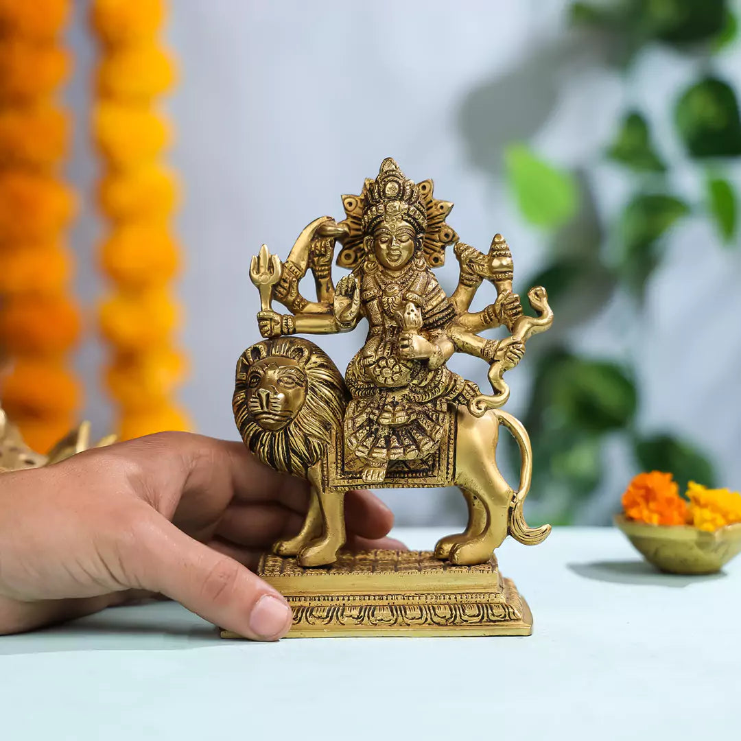 Brass Maa Durga Sitting On A Lion Idol