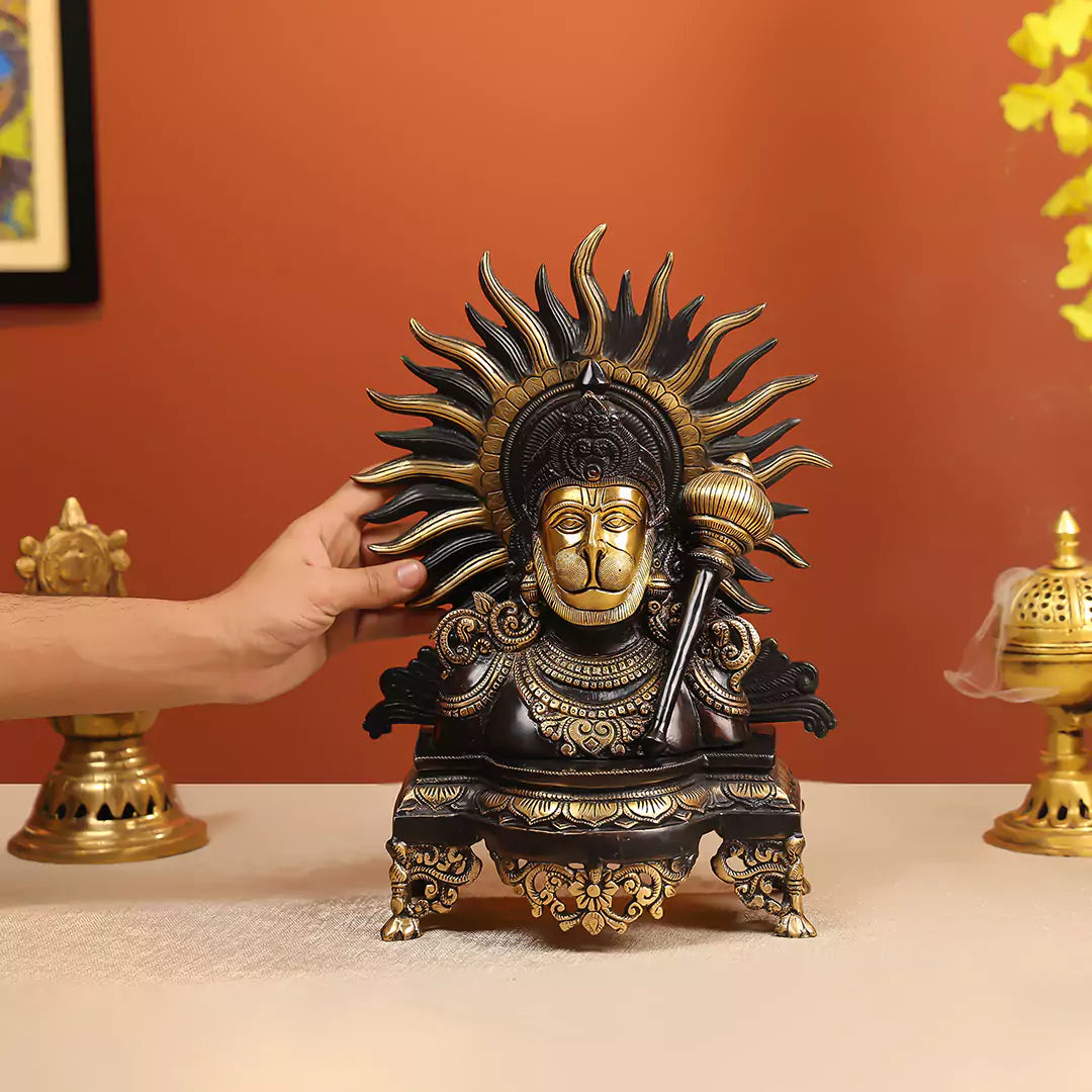 14.5_Coloured_Brass_Lord_Hanuman_Bust_Idol_Antique_Finish_3