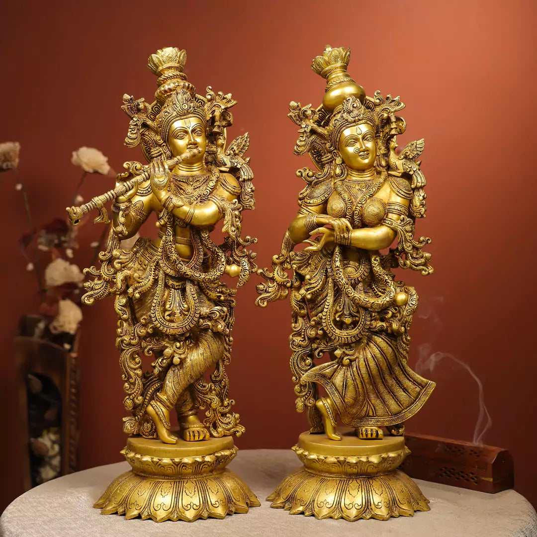 Colourful Brass Idol Of Lord Krishna And Shree Radha