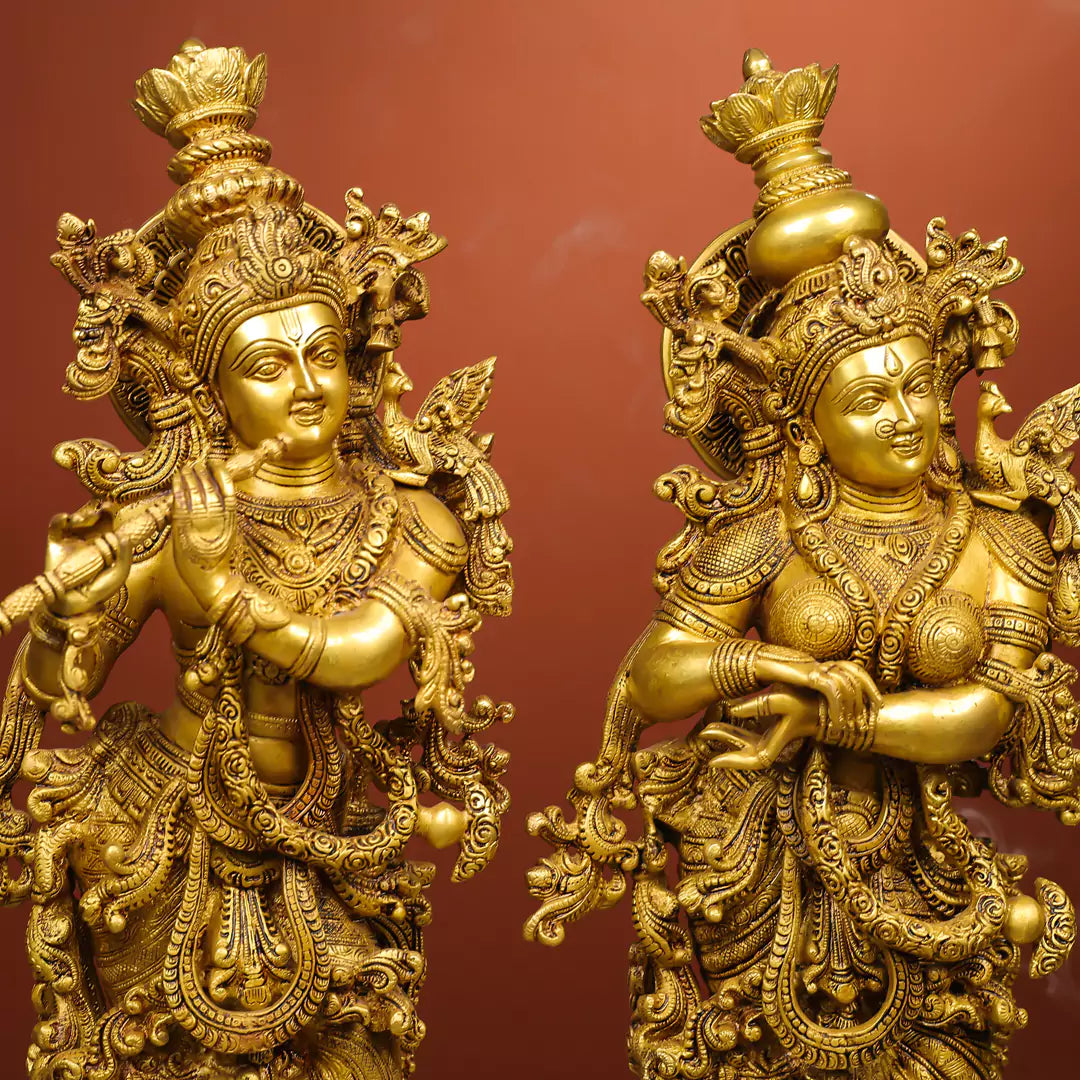 Colourful Brass Idol Of Lord Krishna And Shree Radha