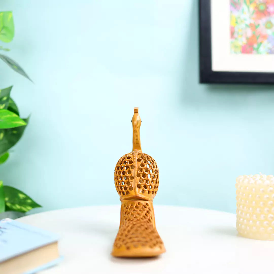 Hand Carved Kadam Wood Long Tailed Undercut Peacock Table Decor