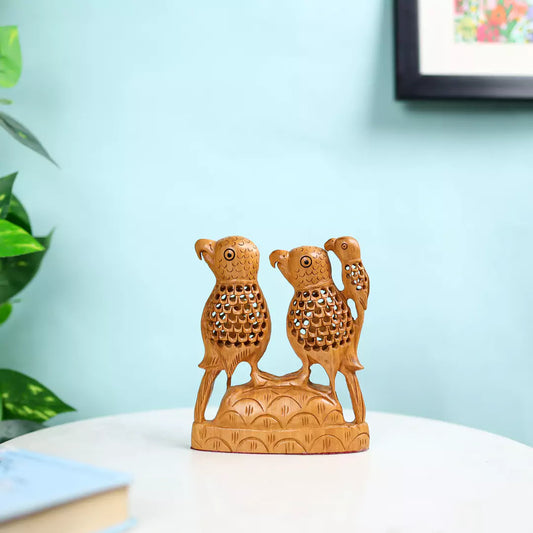 Kadam Wood Undercut Fine Love Birds Table Decor