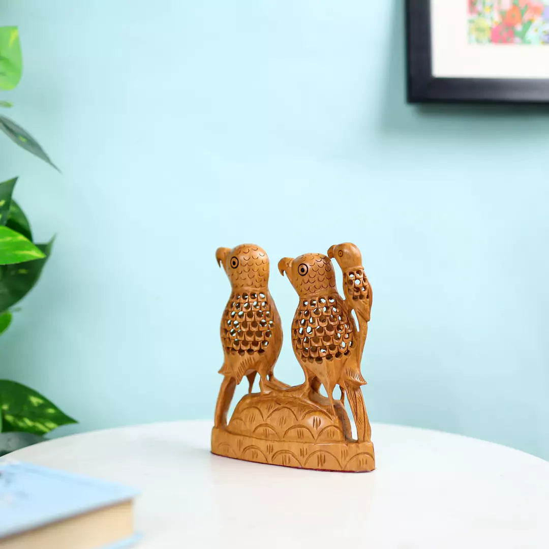 Kadam Wood Undercut Fine Love Birds Table Decor