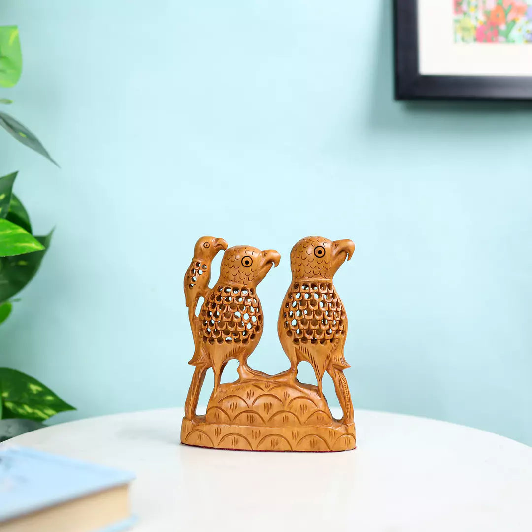Kadam Wood Undercut Fine Love Birds Table Decor