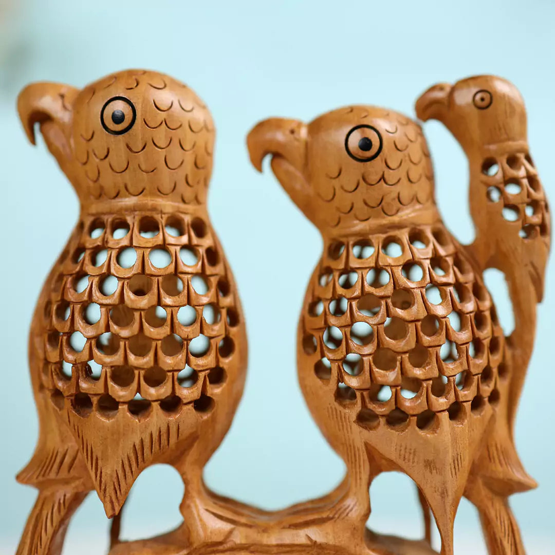 Kadam Wood Undercut Fine Love Birds Table Decor