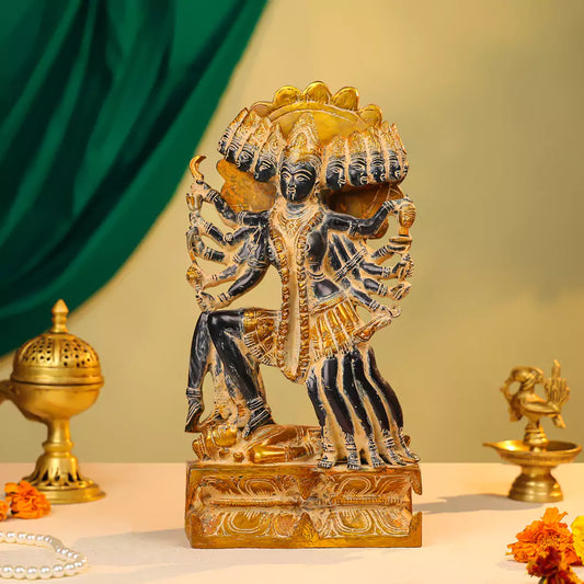 15" Coloured Brass Goddess Kali Idol Antique Finish