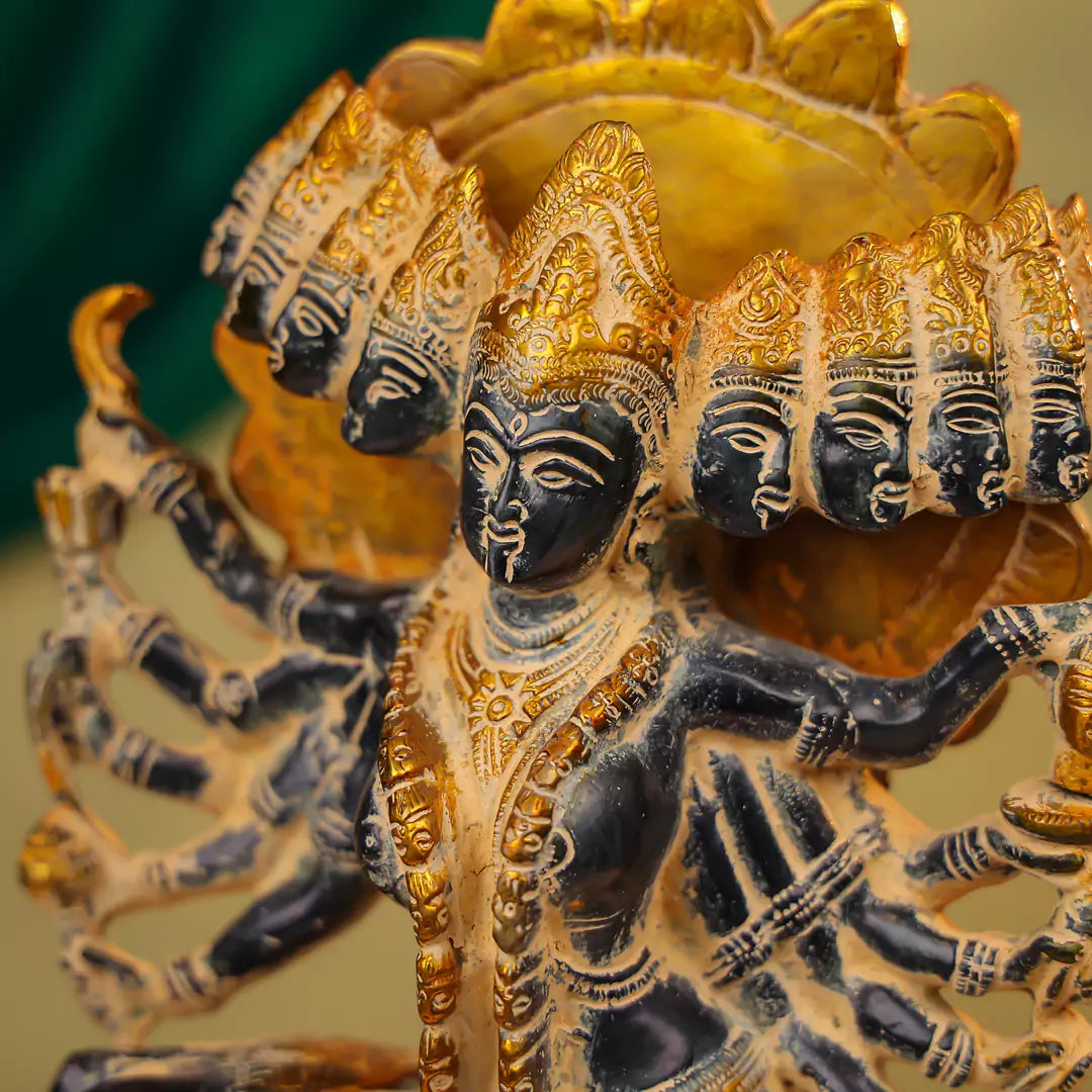 15" Coloured Brass Goddess Kali Idol Antique Finish 1