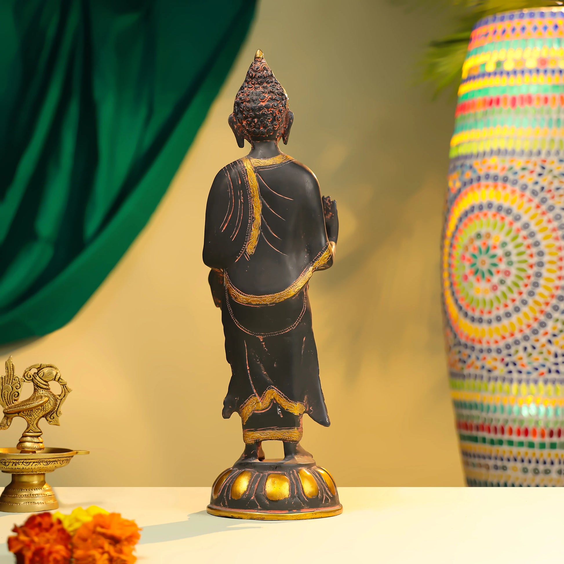 16" Coloured Brass Lord Buddha Standing 3
