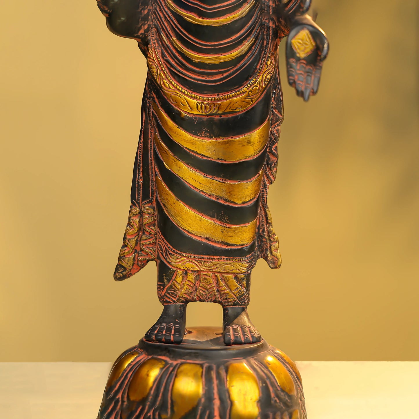 16" Coloured Brass Lord Buddha Standing 8