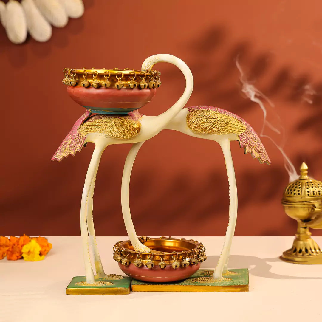 16" Coloured Brass Swan Urli Set of 2