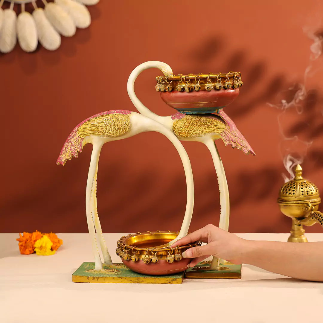 16" Coloured Brass Swan Urli Set of 2