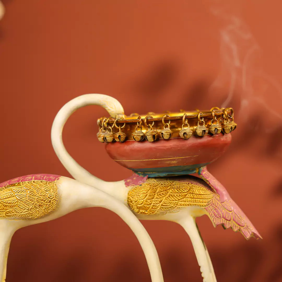 16" Coloured Brass Swan Urli Set of 2