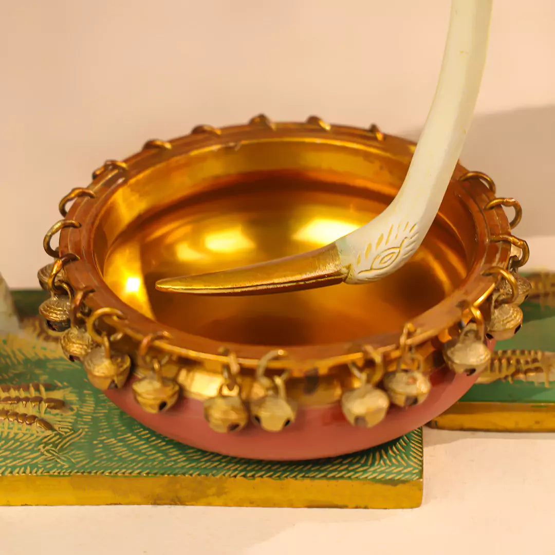 16" Coloured Brass Swan Urli Set of 2 3