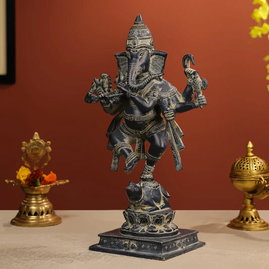 19" Coloured Brass Lord Ganesha Dancing Idol with 8 Hands