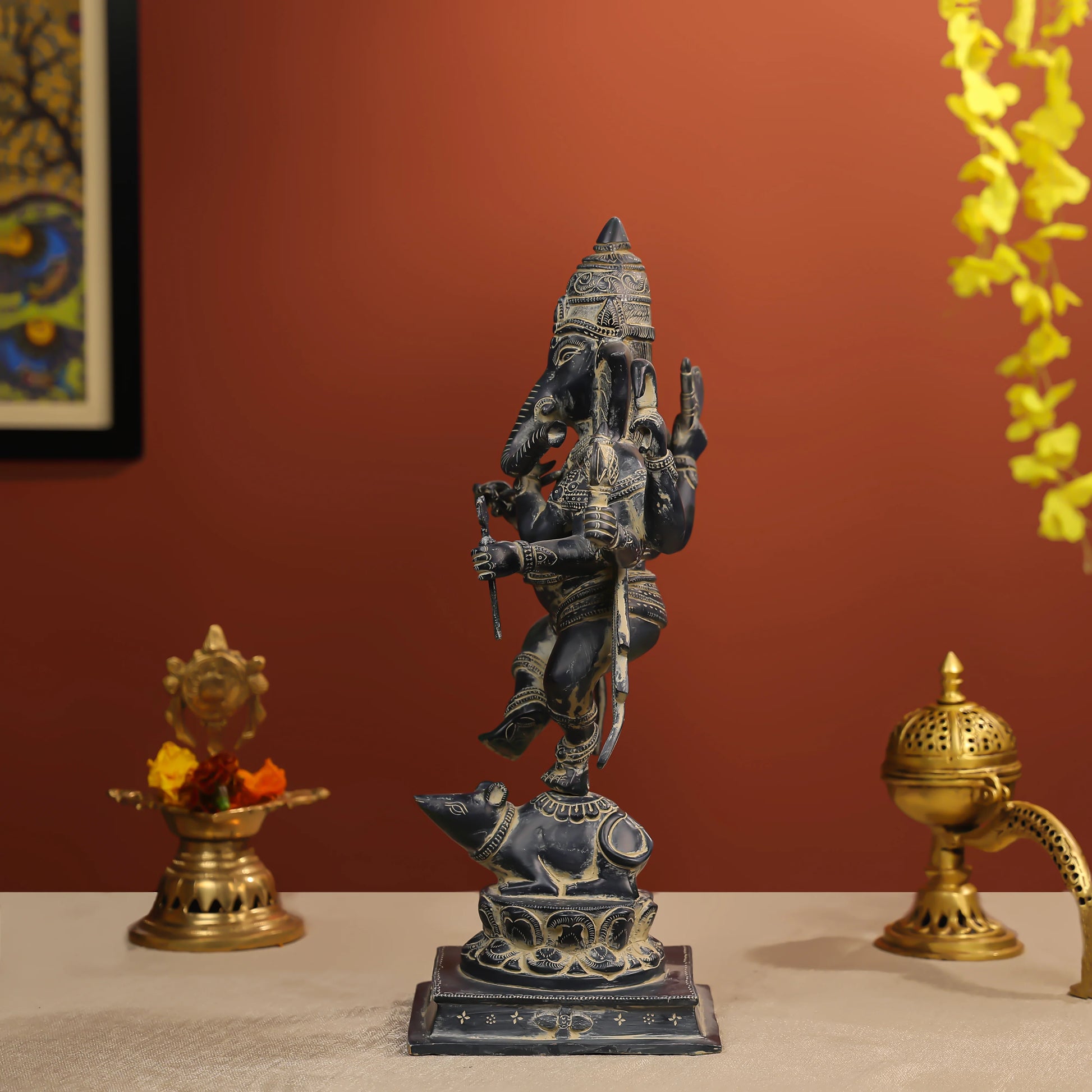 19" Coloured Brass Lord Ganesha Dancing Idol with 8 Hands