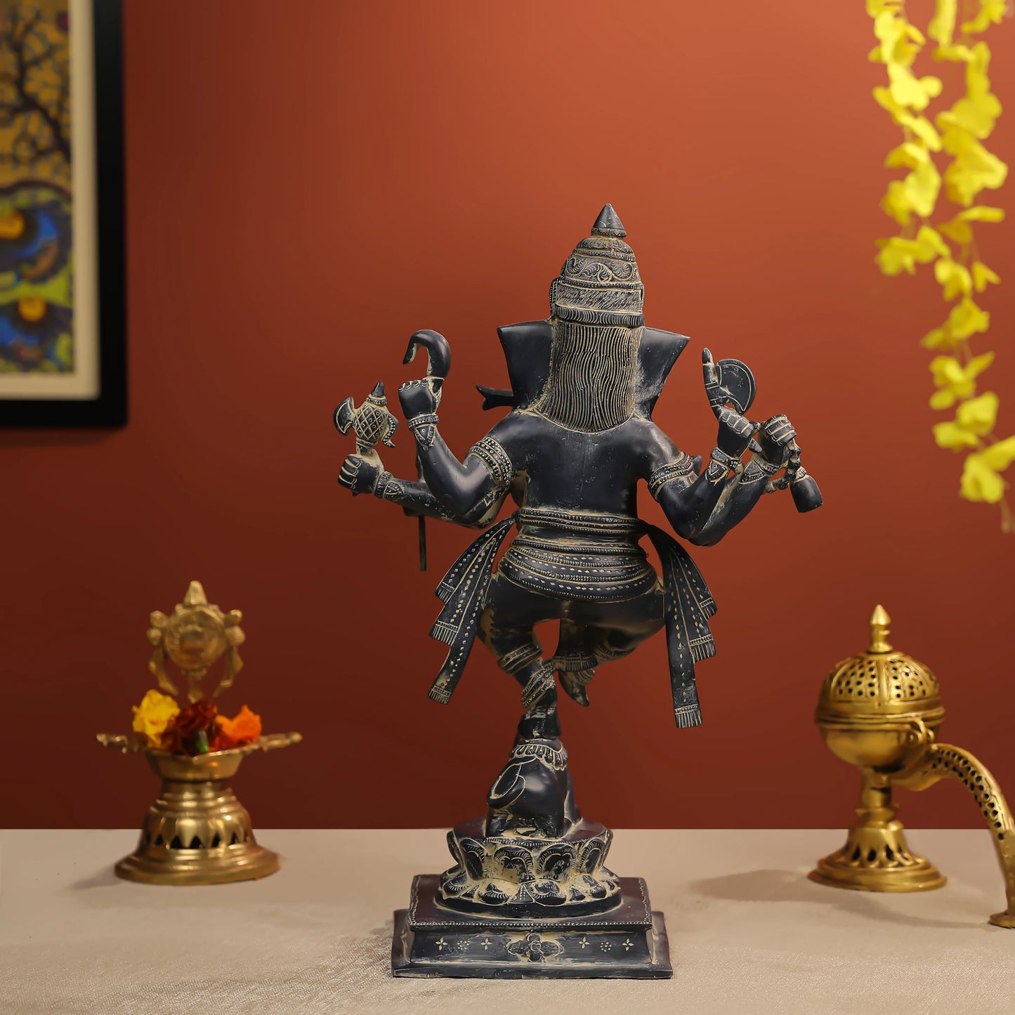 19" Coloured Brass Lord Ganesha Dancing Idol with 8 Hands