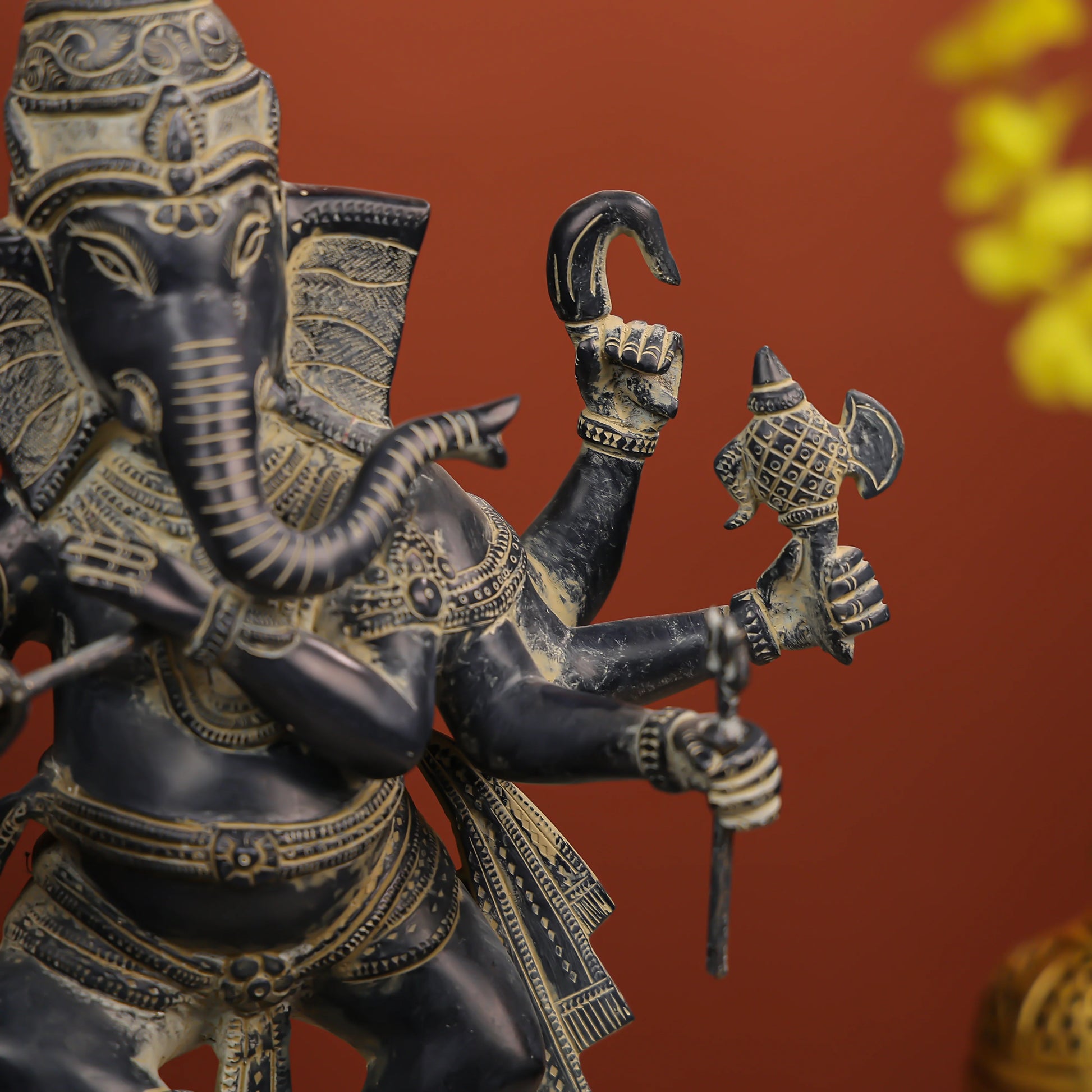 19" Coloured Brass Lord Ganesha Dancing Idol with 8 Hands