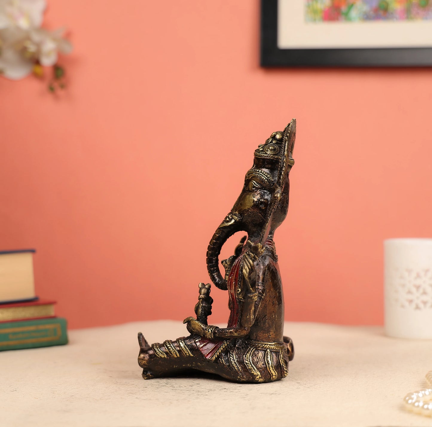 Dhokra Art Tribal Coloured Lord Ganesha Seated In A Resting Posture