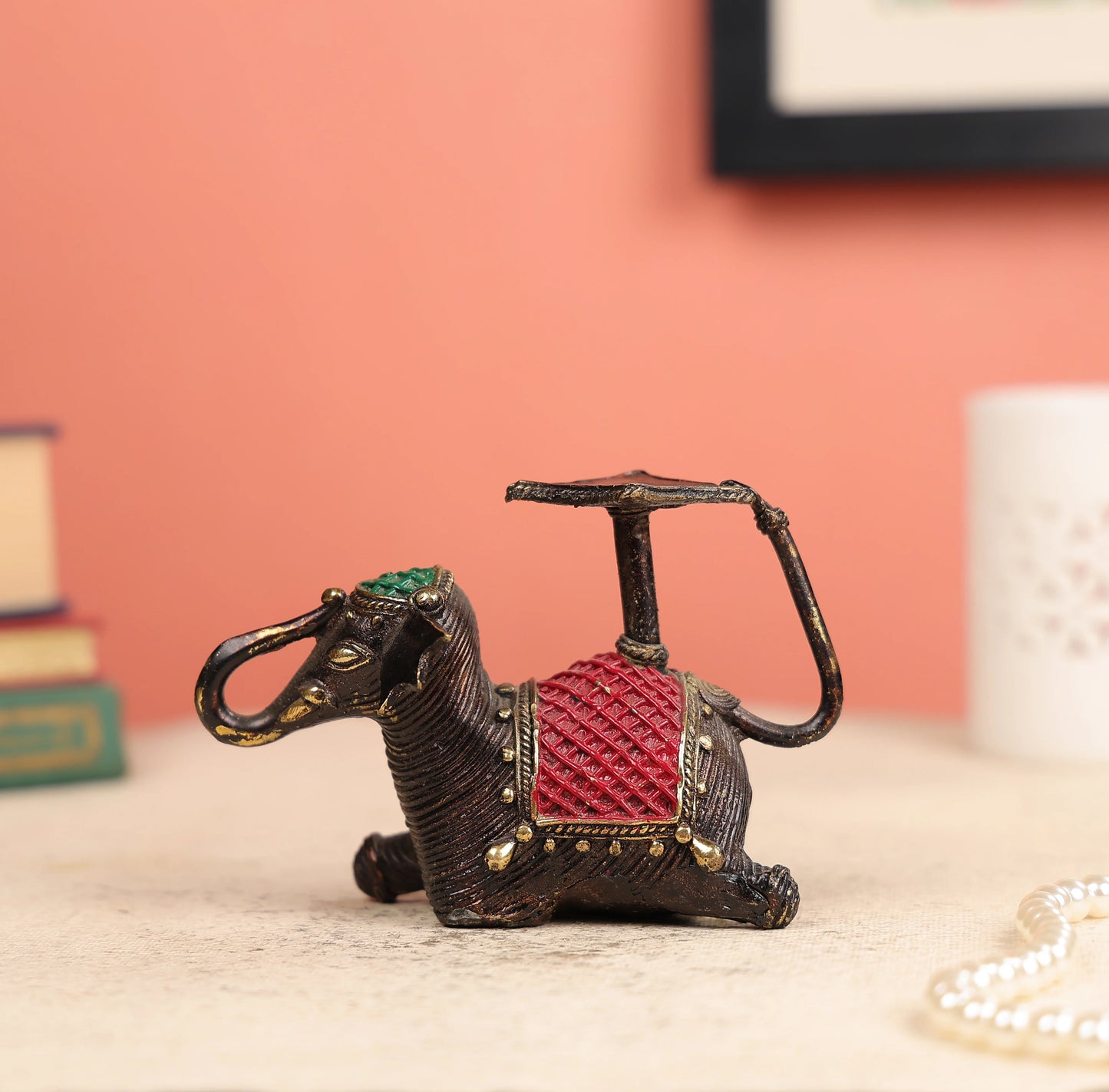 Dhokra Art Coloured Tribal Elephant Candle Holder