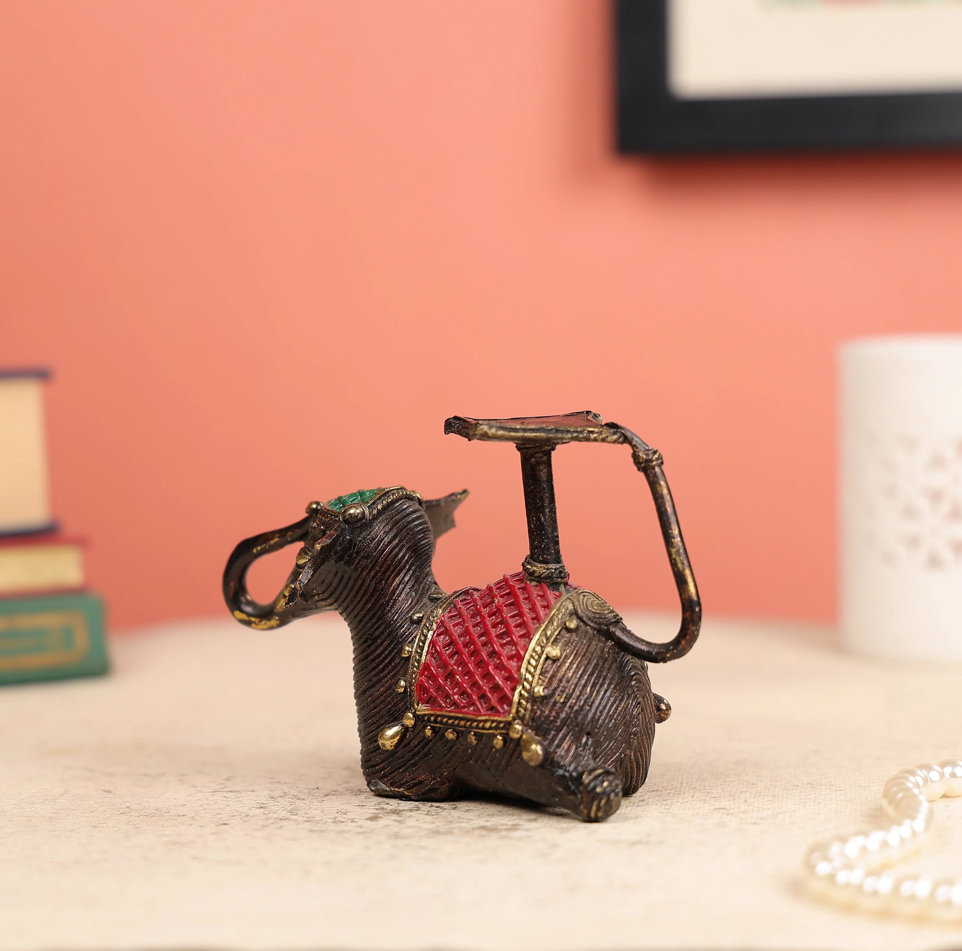 Dhokra Art Coloured Tribal Elephant Candle Holder