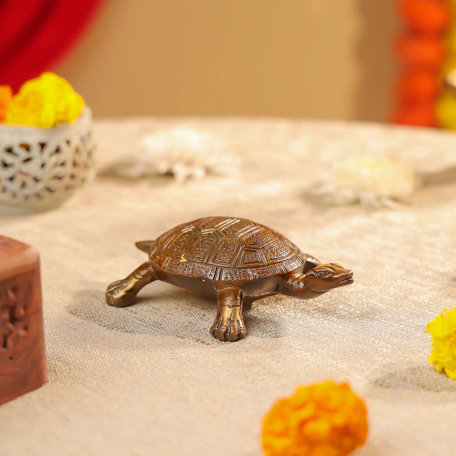 Brass Carved Vastu Tortoise With Ganesha Figure