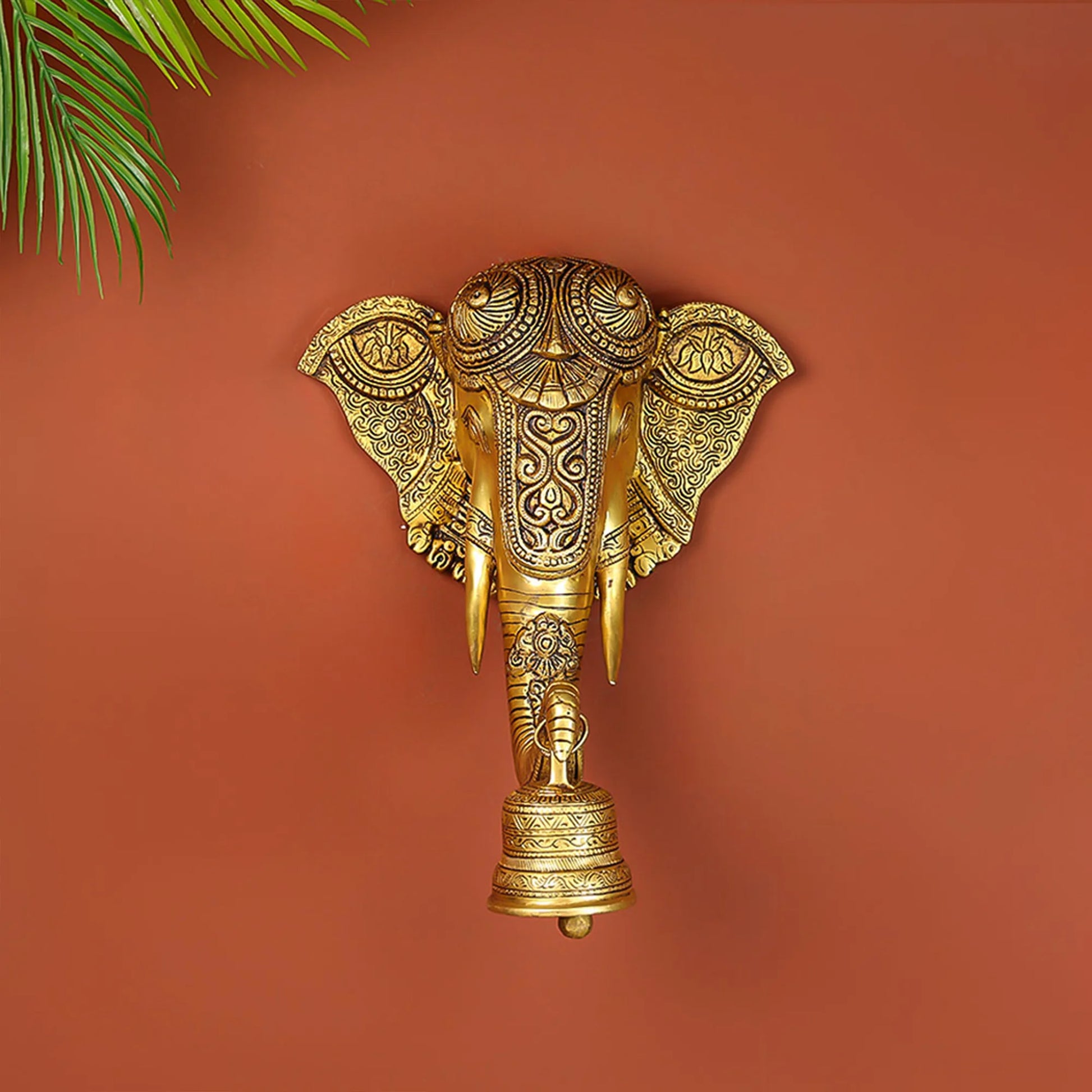 Brass Elephant Face With Wall Hanging