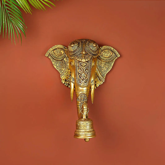 Brass Elephant Face With Wall Hanging