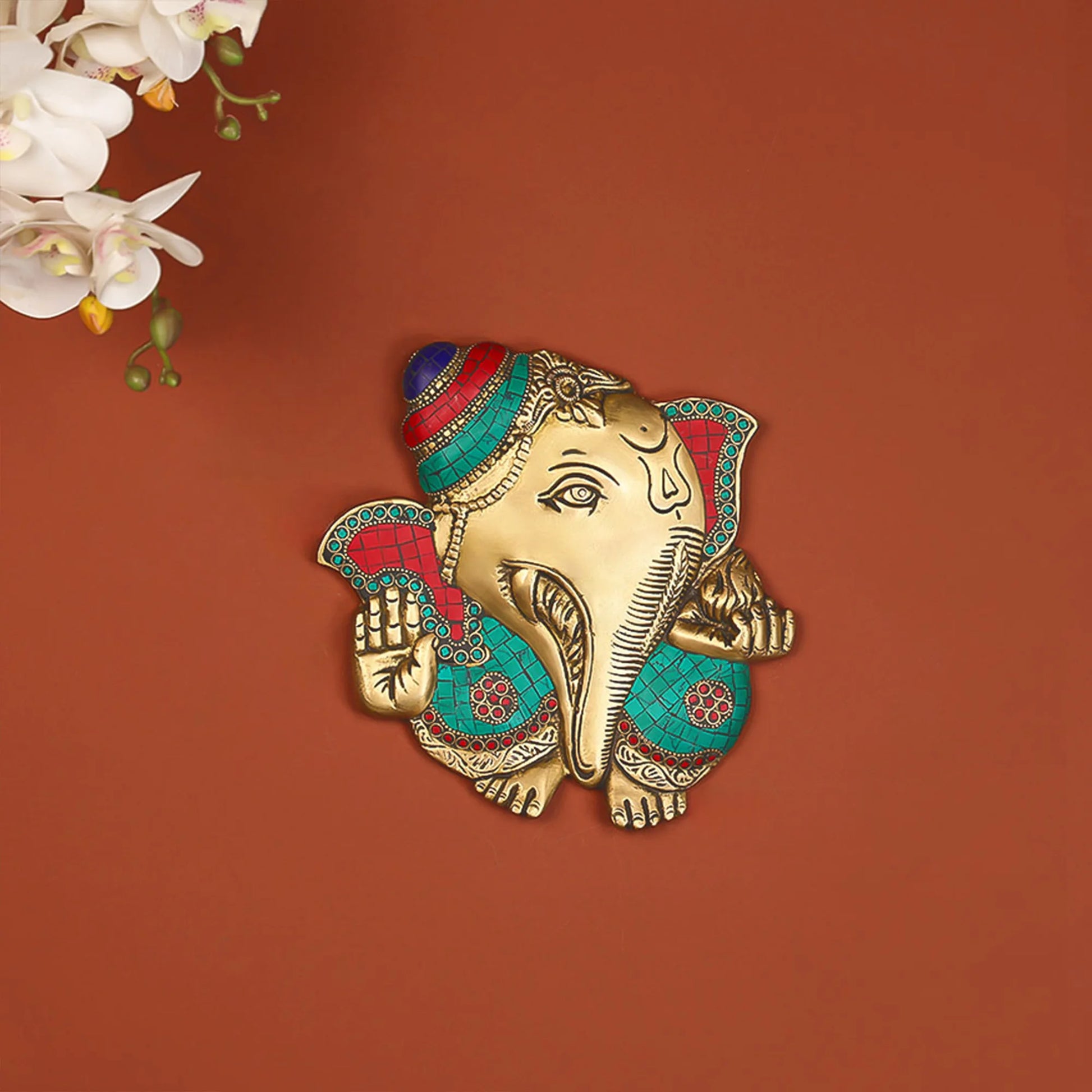 Brass God Ganesha Mask Wall Hanging