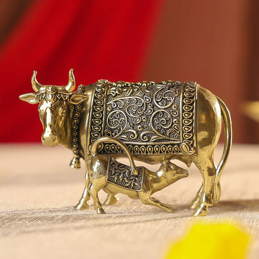2.5" Brass Premium Finish Cow & Calf Idol