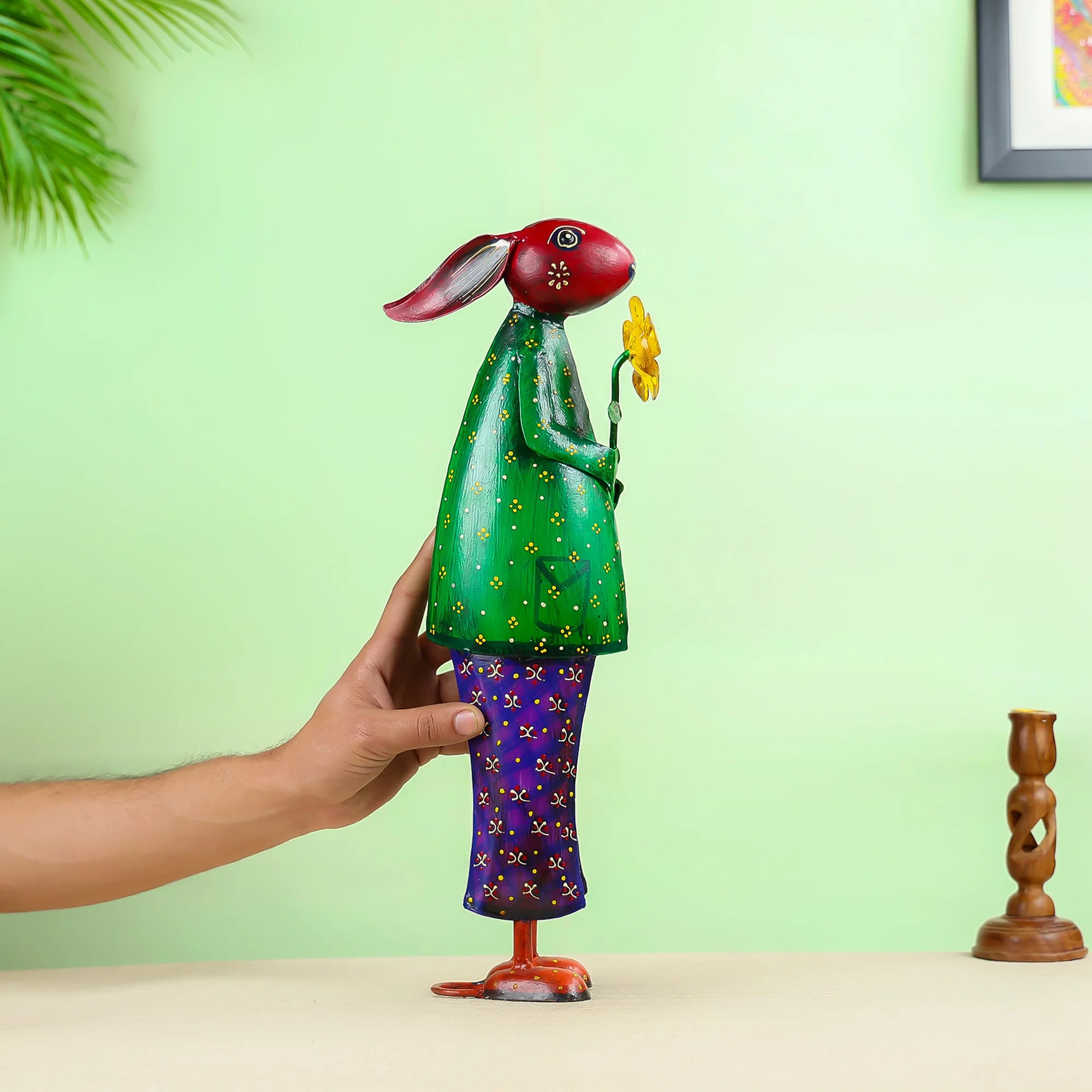 Iron Crafted Hand Printed Rabbit table Decor