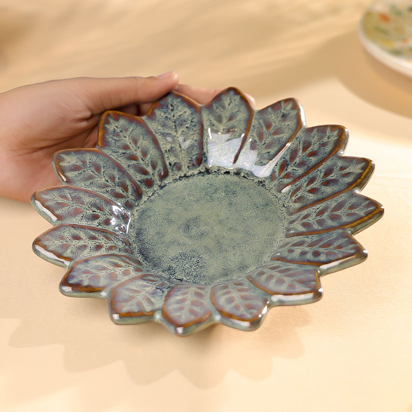 7.5" Studio Pottery Embossed Flower Shaped Plate