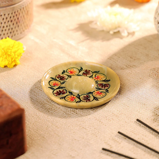 Hand Painted Stone Crafted Circular Shaped Incense Holder Plate