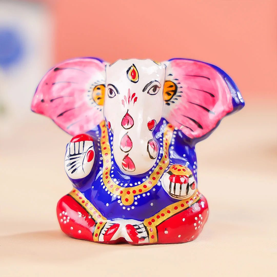 3" Hand Painted Meenakari Art Lord Ganesha Idol