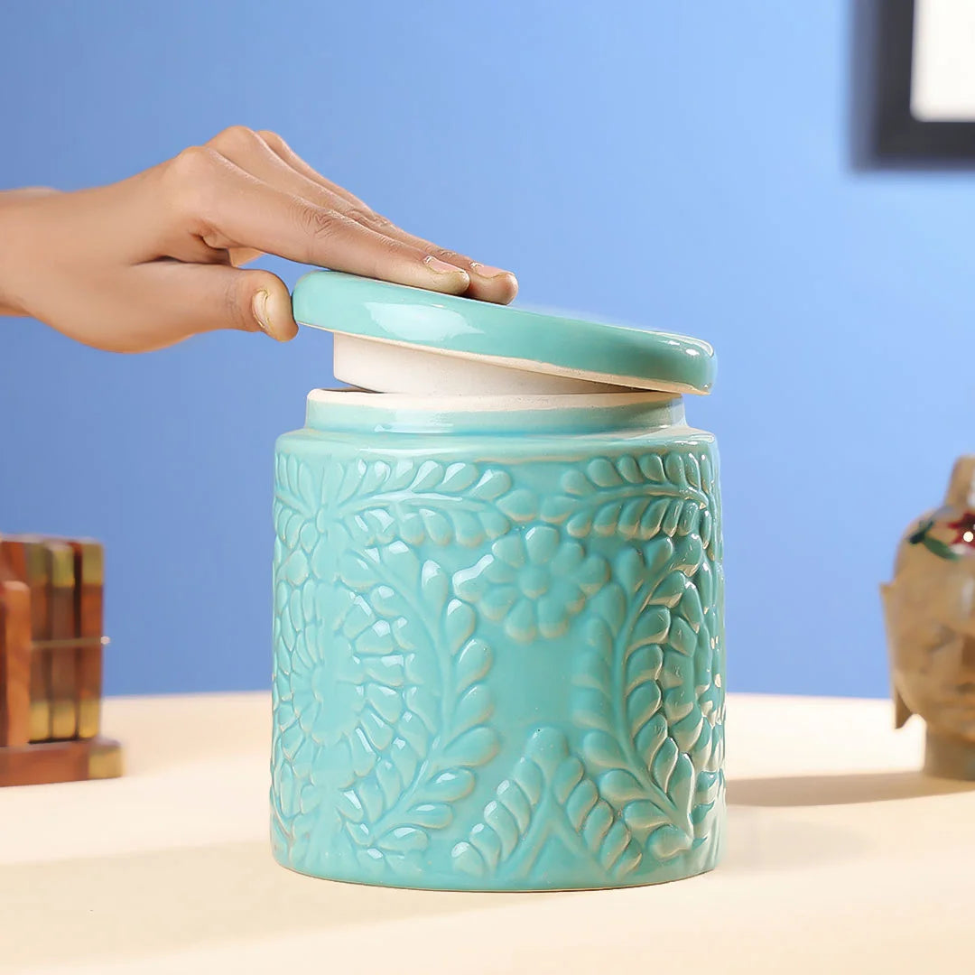 4.25" Ceramics Flower Embossed Multipurpose Jar