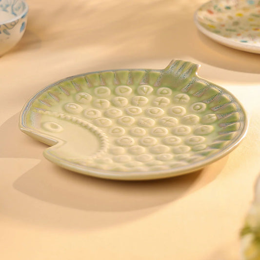 Studio Pottery Embossed Fish Shaped Plate Yellow Colour