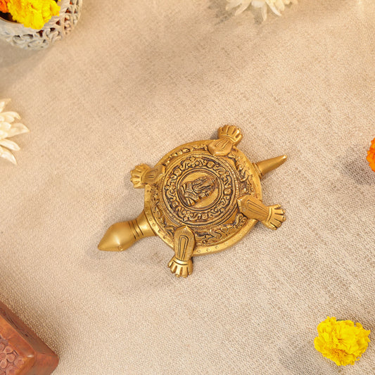 Brass Carved Vastu Tortoise With Ganesha Figure