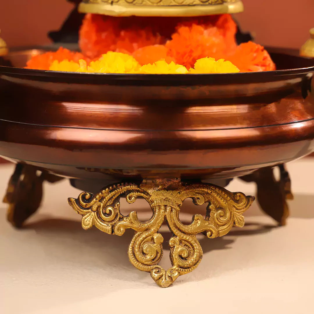 20" Coloured Brass Baby Krishna Idol Makhan Chor On Swings & Urli 3