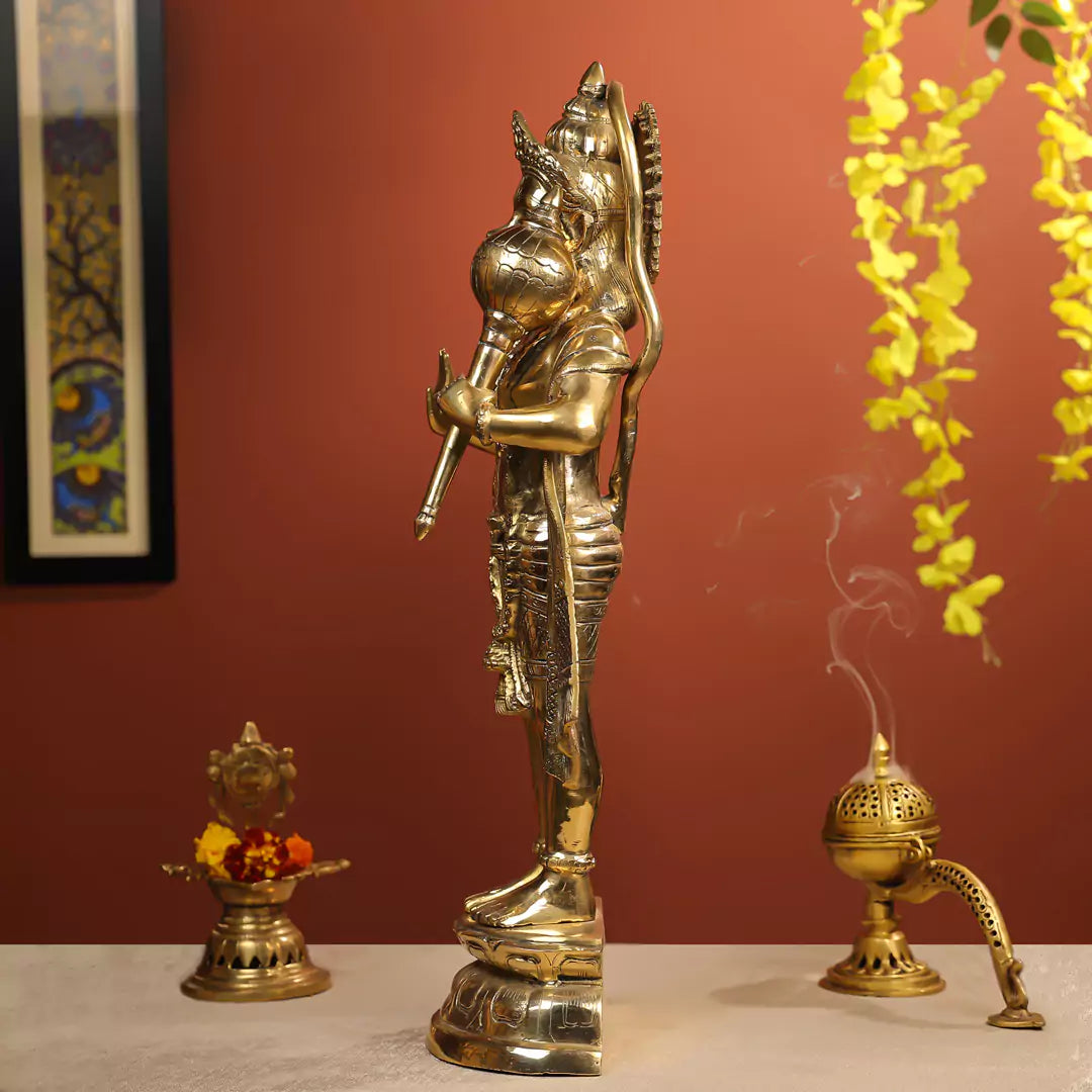 27" Brass Hanuman Idol Standing on Pedestal Black Antique Finish - Large