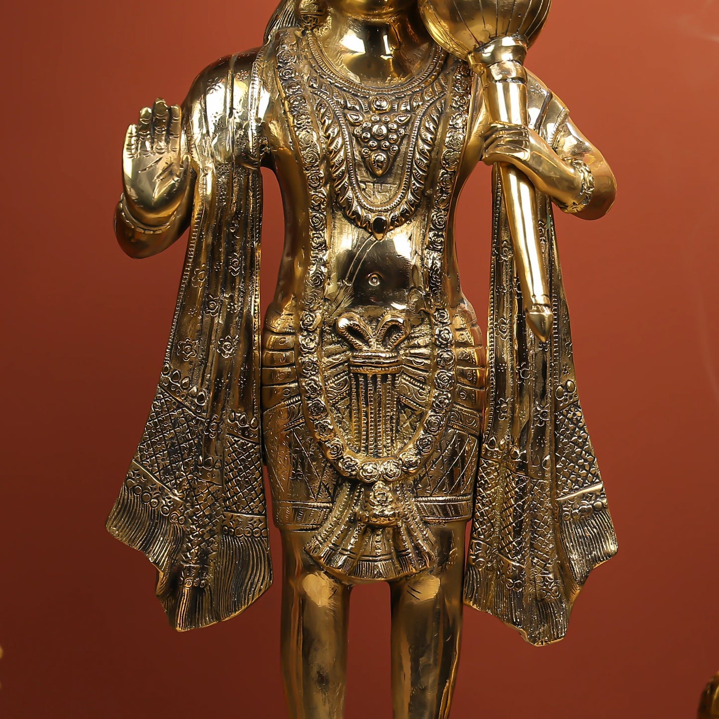 27" Brass Hanuman Idol Standing on Pedestal Black Antique Finish - Large