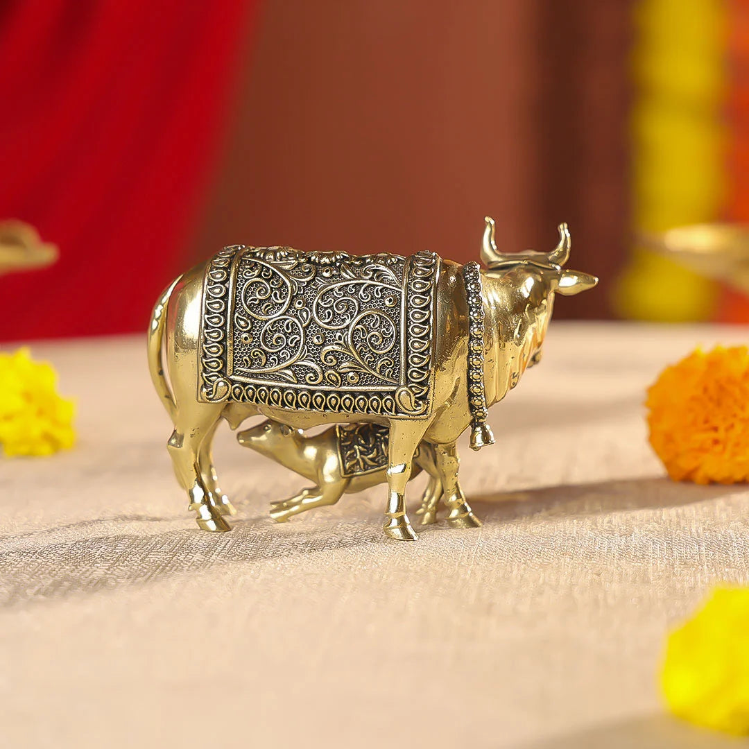 2.5" Brass Premium Finish Cow & Calf Idol