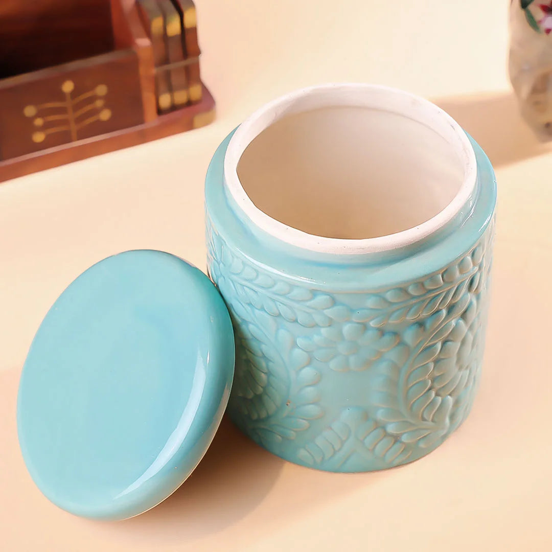 4.25" Ceramics Flower Embossed Multipurpose Jar