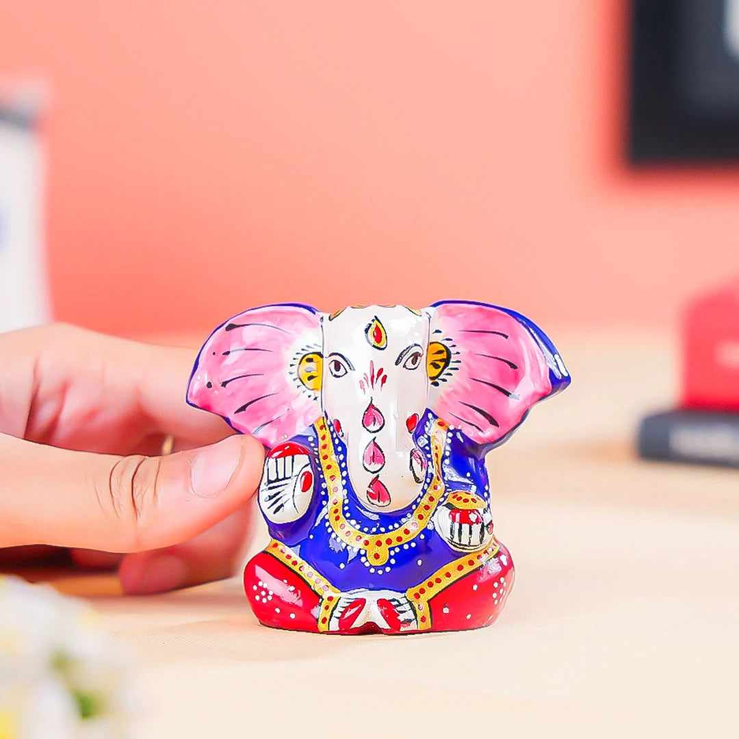 3" Hand Painted Meenakari Art Lord Ganesha Idol